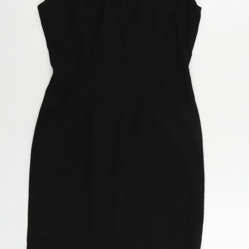 Warehouse Womens Black Polyester Pencil Dress Size 10 Scoop Neck Zip