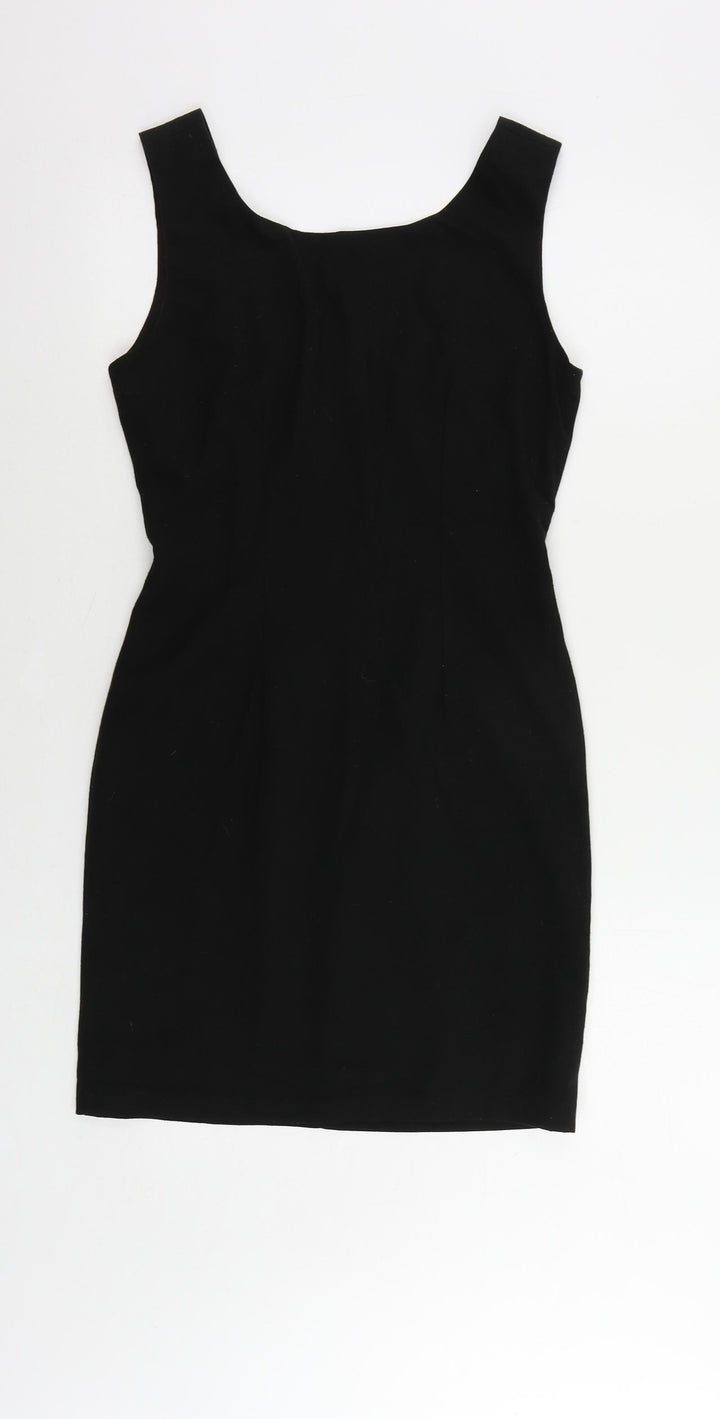 Warehouse Womens Black Polyester Pencil Dress Size 10 Scoop Neck Zip