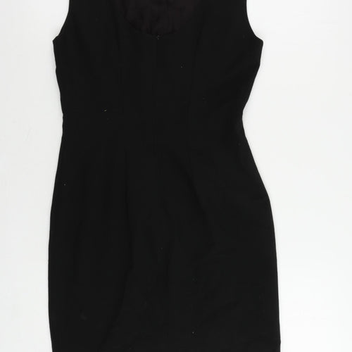 Warehouse Womens Black Polyester Pencil Dress Size 10 Scoop Neck Zip