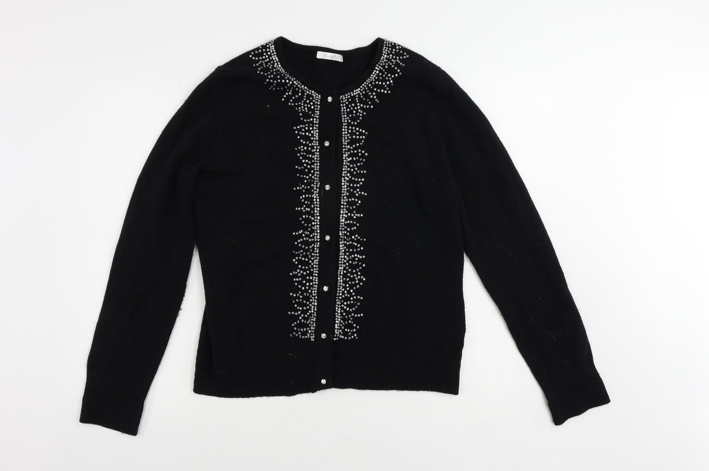 Berkertex Womens Black Round Neck Wool Cardigan Jumper Size 16 - Embellished
