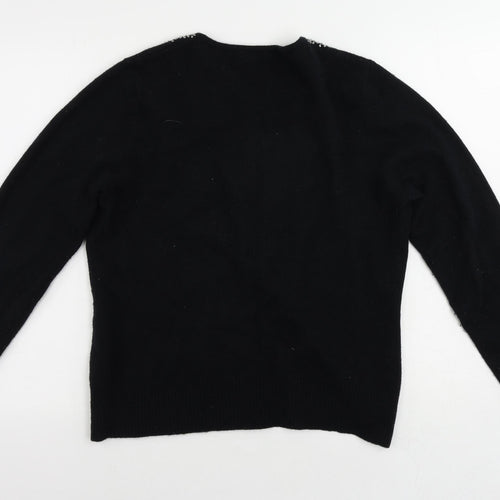 Berkertex Womens Black Round Neck Wool Cardigan Jumper Size 16 - Embellished