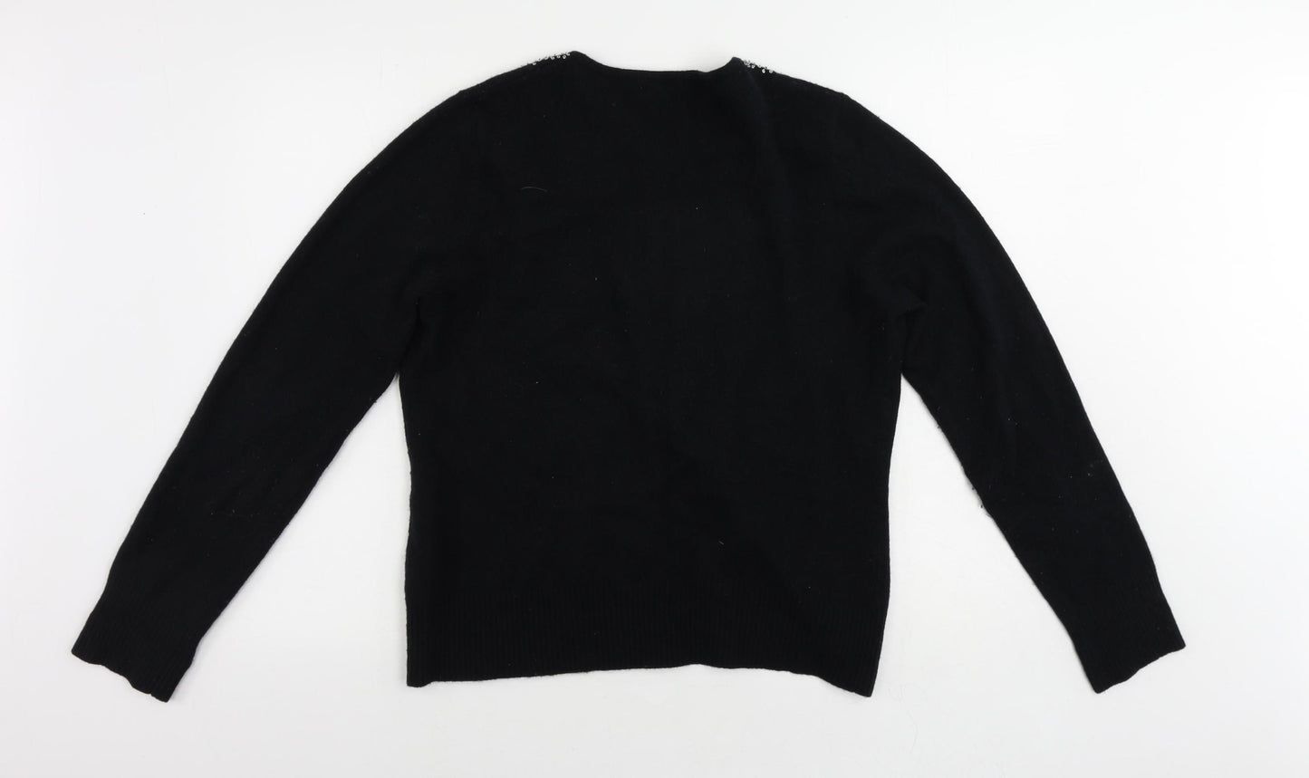 Berkertex Womens Black Round Neck Wool Cardigan Jumper Size 16 - Embellished