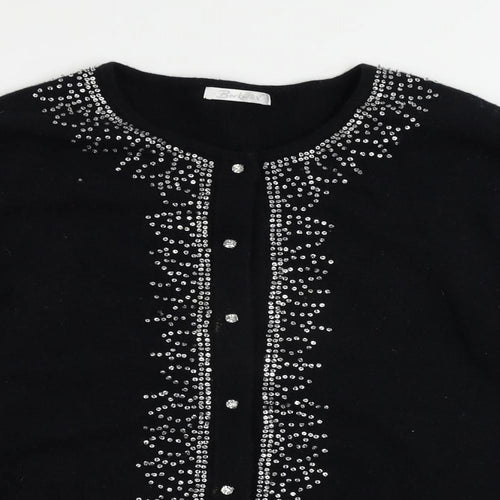 Berkertex Womens Black Round Neck Wool Cardigan Jumper Size 16 - Embellished