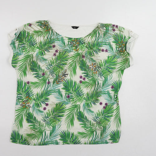 M&Co Womens White Floral Polyester Basic Blouse Size 14 Boat Neck