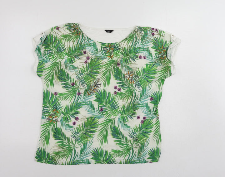 M&Co Womens White Floral Polyester Basic Blouse Size 14 Boat Neck