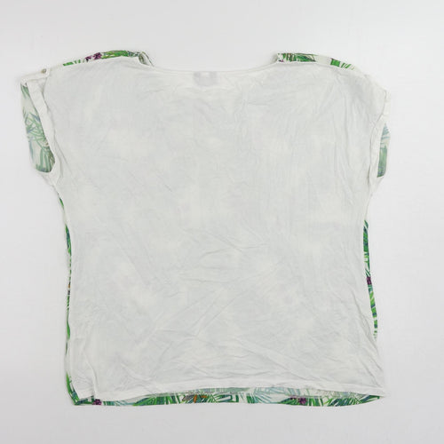 M&Co Womens White Floral Polyester Basic Blouse Size 14 Boat Neck