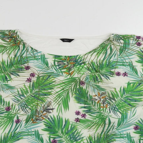 M&Co Womens White Floral Polyester Basic Blouse Size 14 Boat Neck