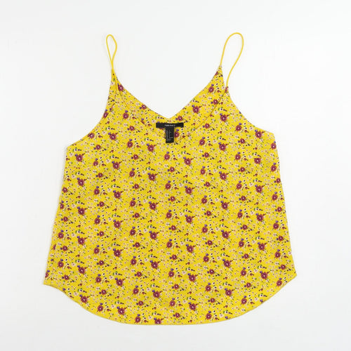FOREVER 21 Womens Yellow Floral Polyester Camisole Tank Size S V-Neck