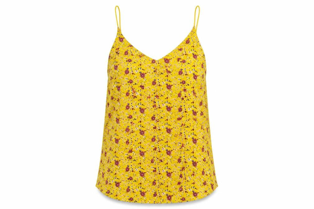 FOREVER 21 Womens Yellow Floral Polyester Camisole Tank Size S V-Neck