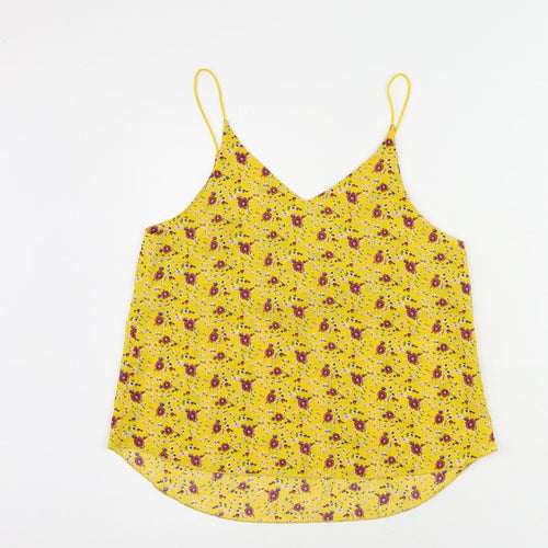 FOREVER 21 Womens Yellow Floral Polyester Camisole Tank Size S V-Neck