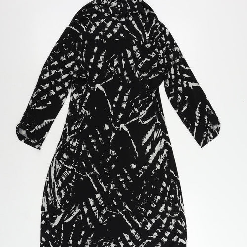 Saint Tropez Womens Black Geometric Polyester Shirt Dress Size 6 Collared Button