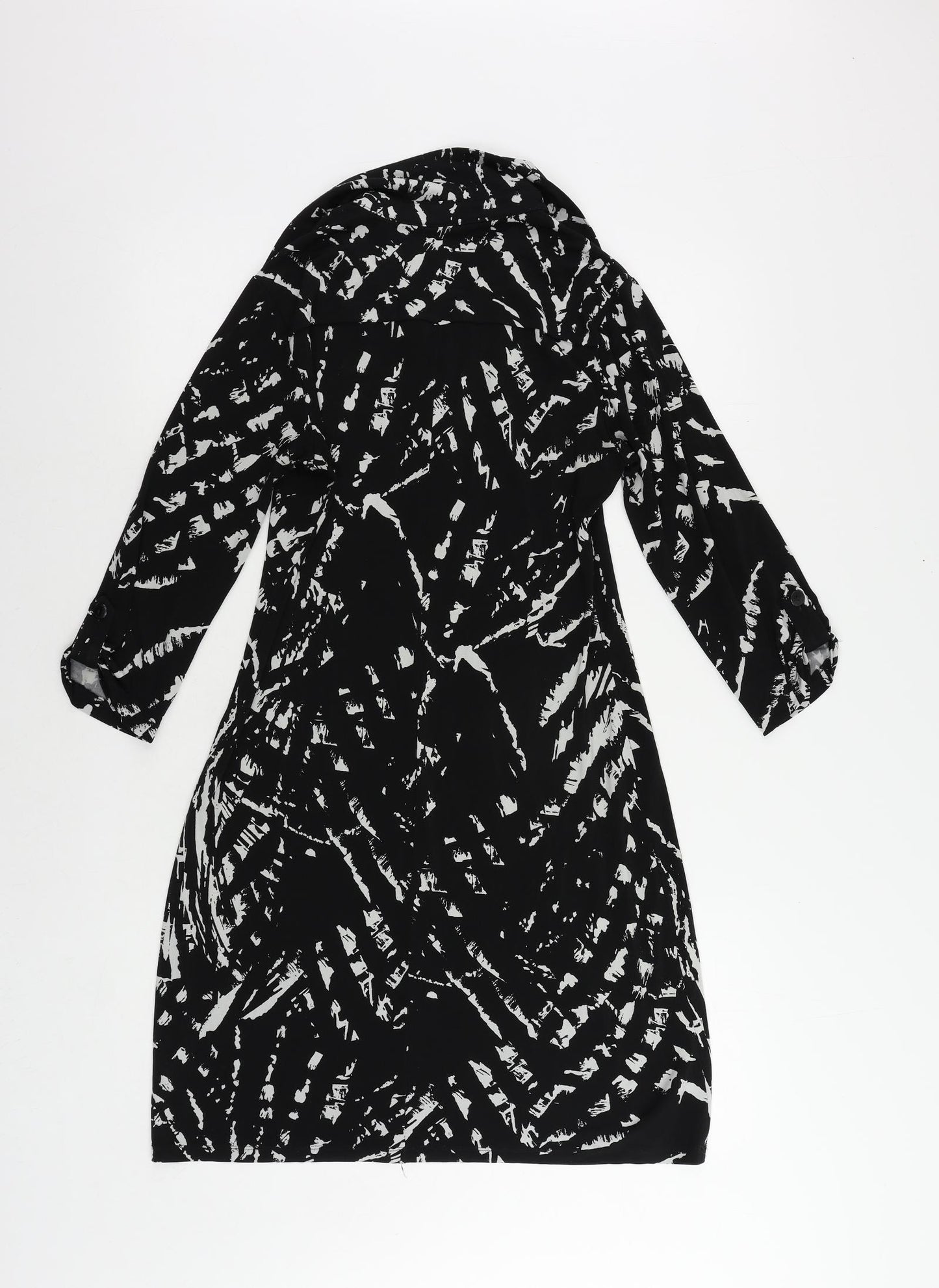 Saint Tropez Womens Black Geometric Polyester Shirt Dress Size 6 Collared Button