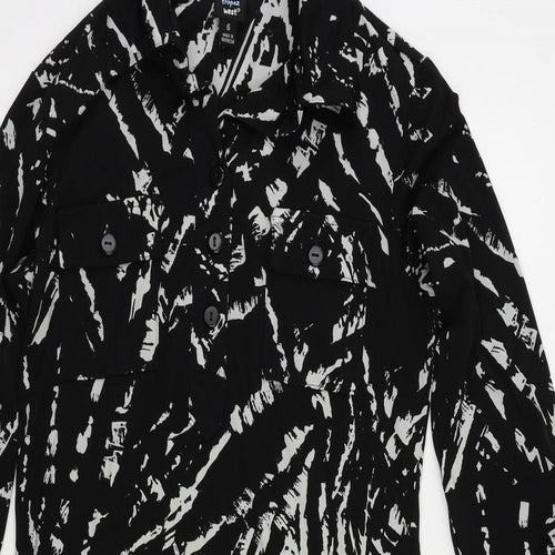 Saint Tropez Womens Black Geometric Polyester Shirt Dress Size 6 Collared Button