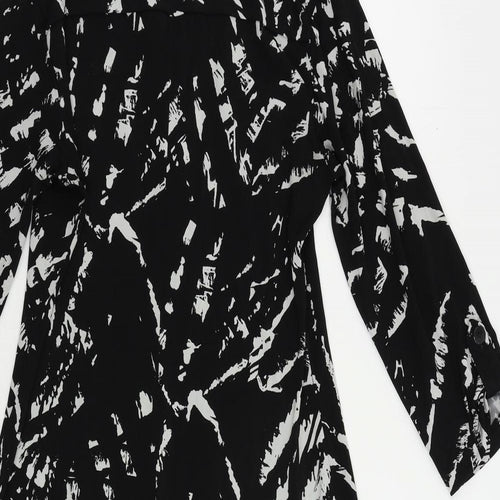 Saint Tropez Womens Black Geometric Polyester Shirt Dress Size 6 Collared Button