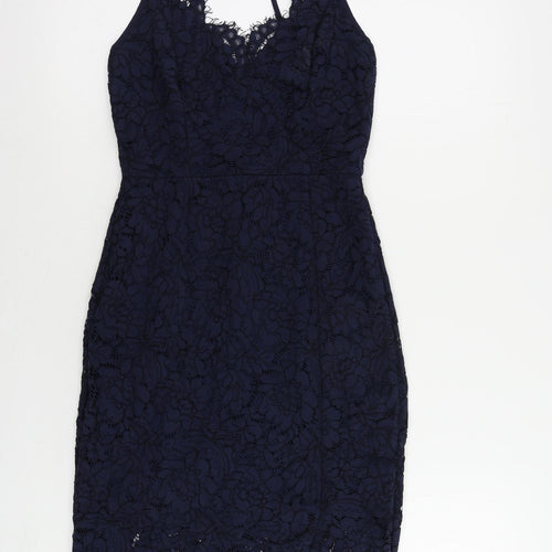 Lulus Womens Blue Cotton Bodycon Size S V-Neck Zip