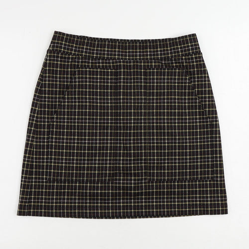 LOFT Womens Black Check Polyester Mini Skirt Size S - Elastic Waist Pockets