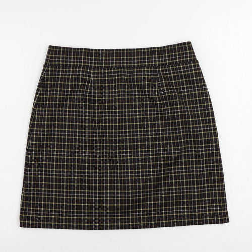LOFT Womens Black Check Polyester Mini Skirt Size S - Elastic Waist Pockets