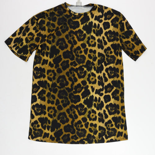 ASOS Womens Black Animal Print Polyester T-Shirt Dress Size 8 Round Neck Pullover - Leopard Print