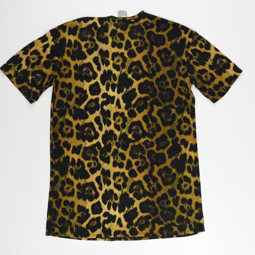 ASOS Womens Black Animal Print Polyester T-Shirt Dress Size 8 Round Neck Pullover - Leopard Print