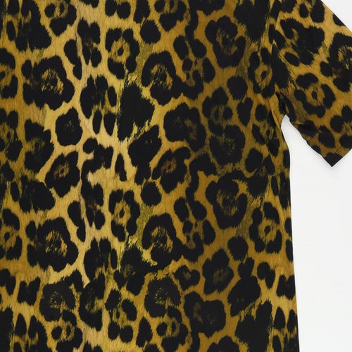 ASOS Womens Black Animal Print Polyester T-Shirt Dress Size 8 Round Neck Pullover - Leopard Print