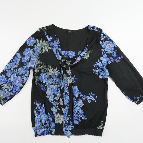 Therapy Womens Black Floral Polyester Basic Blouse Size 10 V-Neck