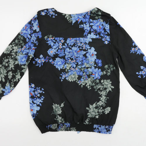 Therapy Womens Black Floral Polyester Basic Blouse Size 10 V-Neck