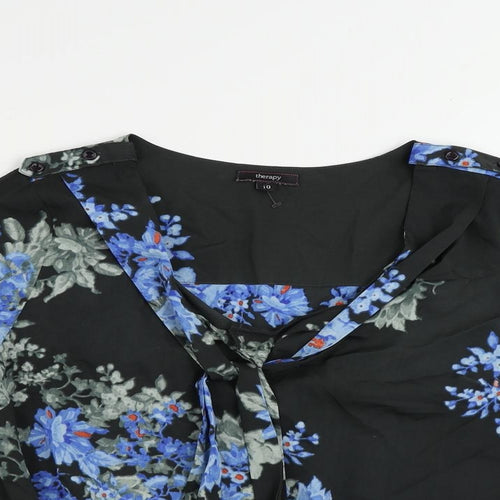 Therapy Womens Black Floral Polyester Basic Blouse Size 10 V-Neck
