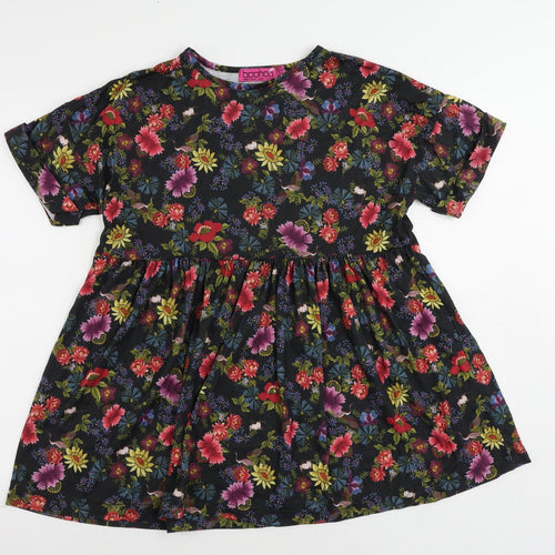 Boohoo Womens Black Floral Polyester Tunic Blouse Size 10 Crew Neck