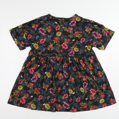 Boohoo Womens Black Floral Polyester Tunic Blouse Size 10 Crew Neck