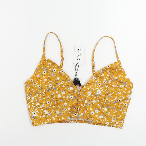 Cider Womens Yellow Floral Polyester Cropped Tank Size L Sweetheart - Bralette