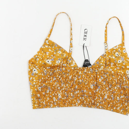 Cider Womens Yellow Floral Polyester Cropped Tank Size L Sweetheart - Bralette