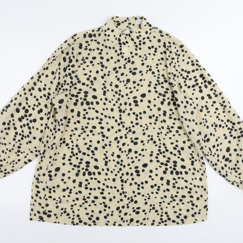 Pretty Lavish Womens Beige Animal Print Polyester Basic Blouse Size S Mock Neck - Size S-M