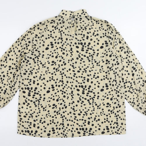 Pretty Lavish Womens Beige Animal Print Polyester Basic Blouse Size S Mock Neck - Size S-M