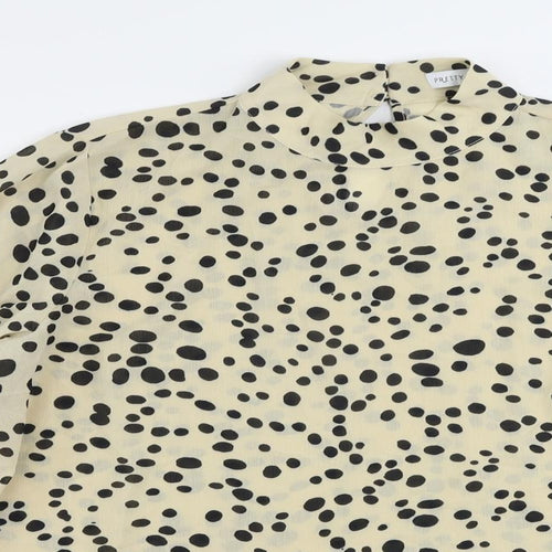 Pretty Lavish Womens Beige Animal Print Polyester Basic Blouse Size S Mock Neck - Size S-M