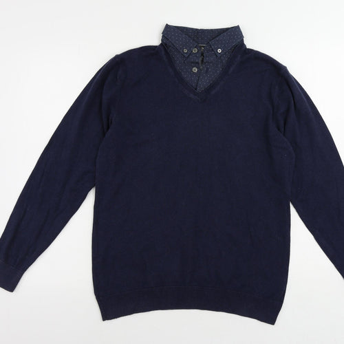 NEXT Mens Blue Collared Cotton Pullover Jumper Size M Long Sleeve