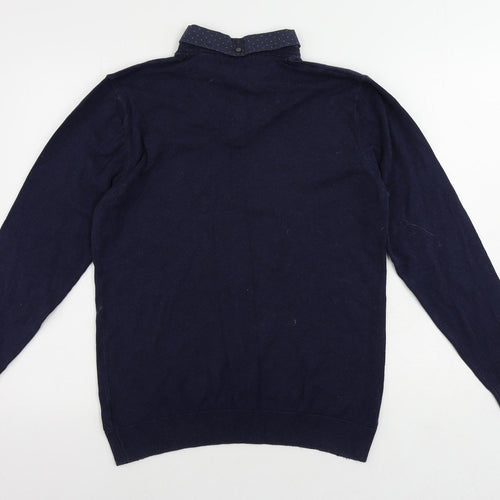 NEXT Mens Blue Collared Cotton Pullover Jumper Size M Long Sleeve