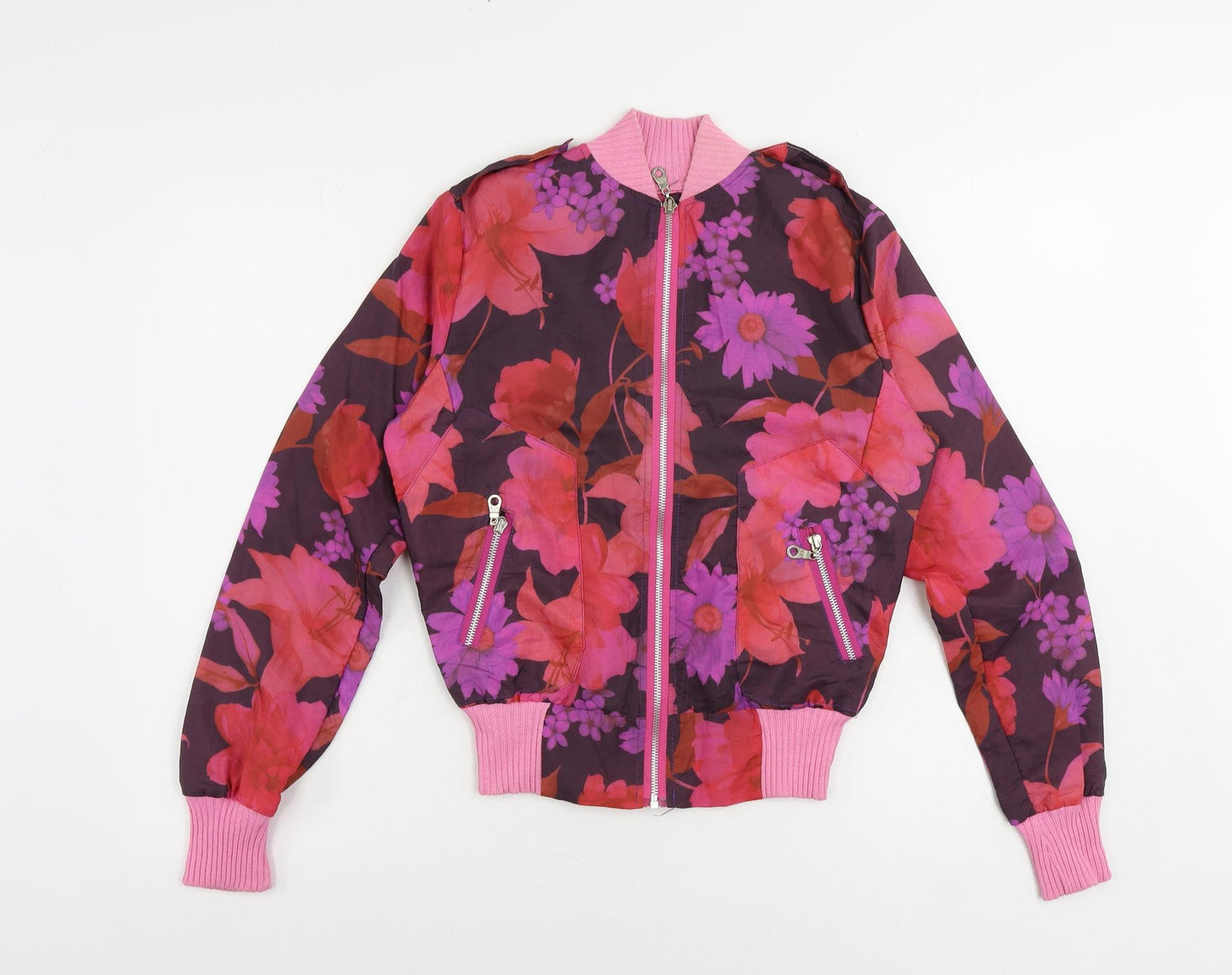 En Boga Womens Multicoloured Floral Bomber Jacket Jacket Size S Zip - Lightweight