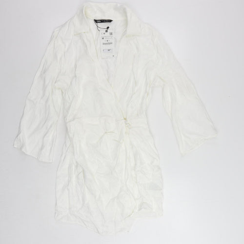 Zara Womens White Viscose Mini Size M Collared Button
