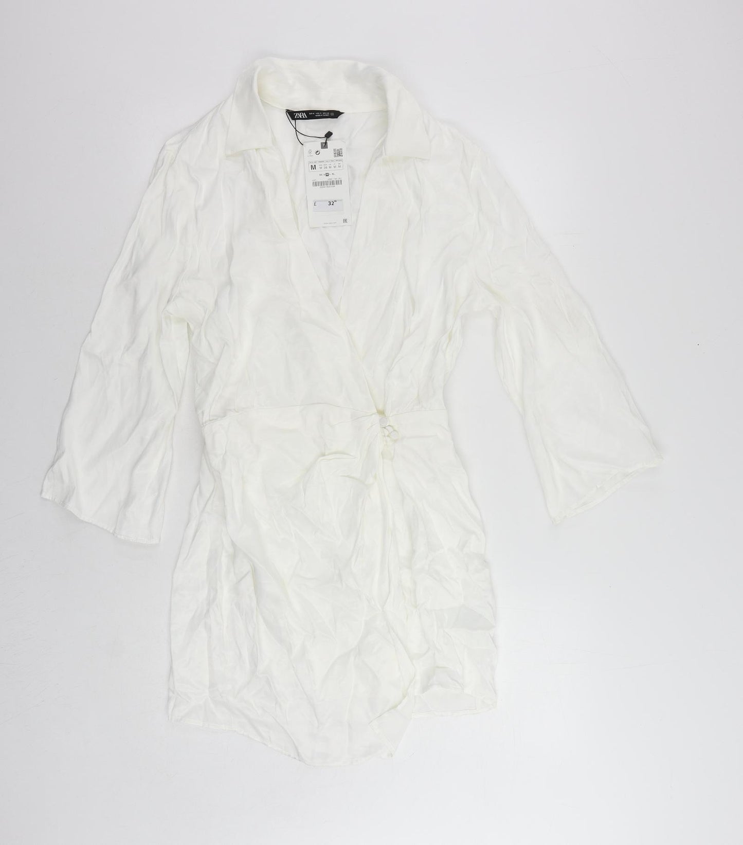 Zara Womens White Viscose Mini Size M Collared Button