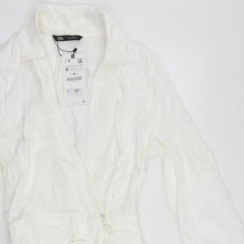 Zara Womens White Viscose Mini Size M Collared Button