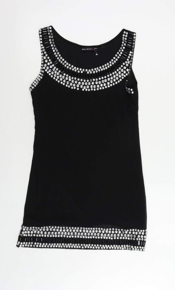 Select Womens Black Polyester Shift Size L Boat Neck Pullover - Embellished