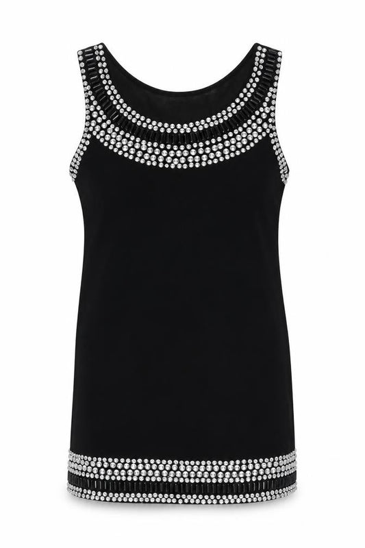 Front view of Select women’s black polyester shift, size L, boat neck pullover - embellished