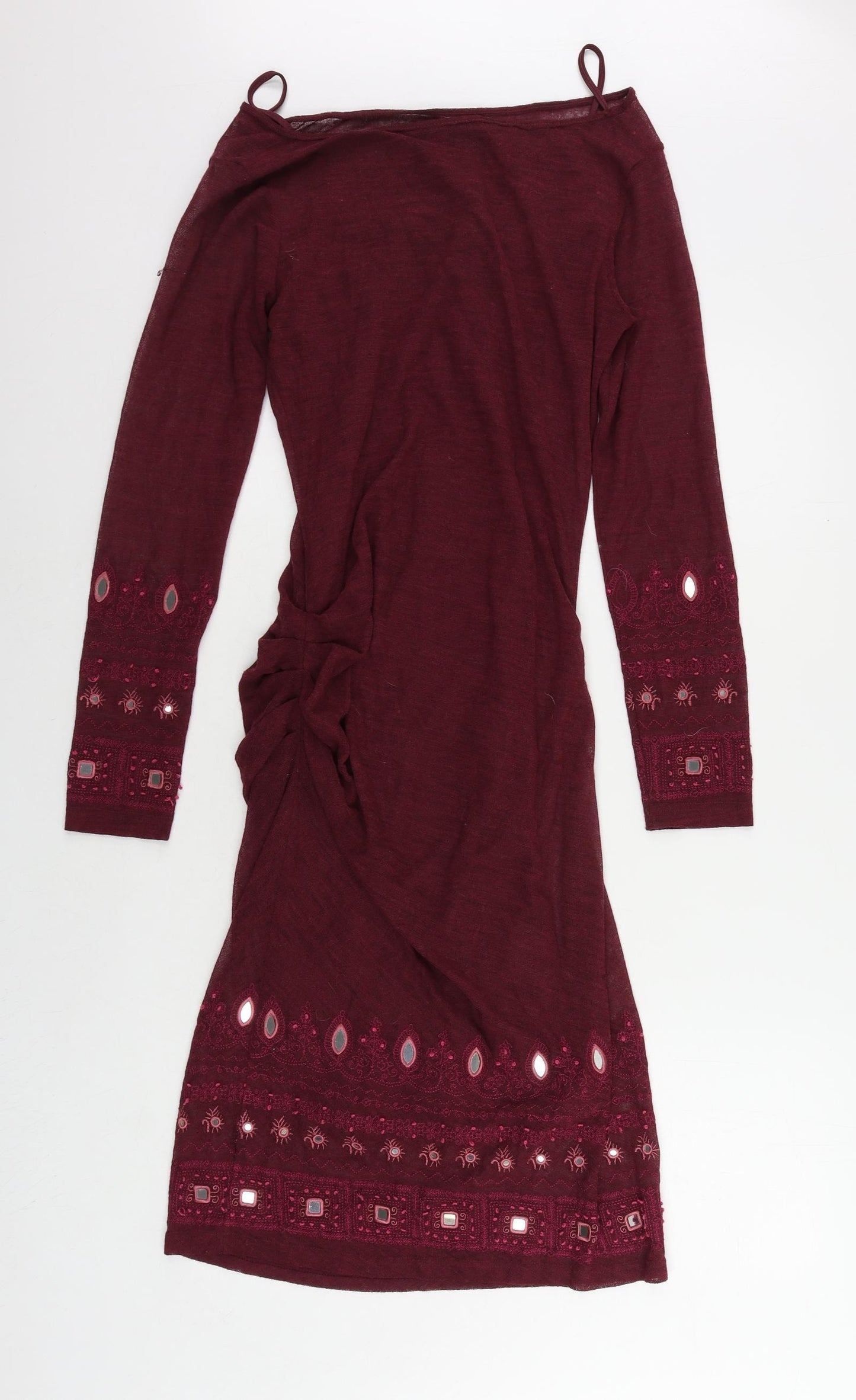 Karen Millen Womens Red Wool Sheath Size 12 Boat Neck Pullover - Embroidered