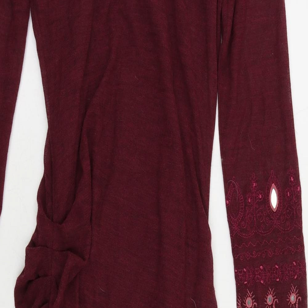 Karen Millen Womens Red Wool Sheath Size 12 Boat Neck Pullover - Embroidered