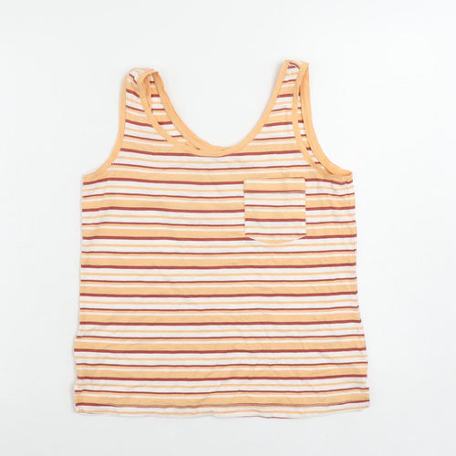 NEXT Womens Orange Striped Cotton Basic Tank Size 6 Scoop Neck