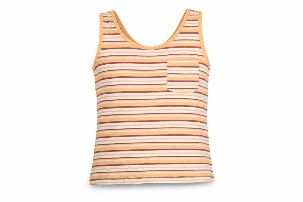 Front view of Next women’s orange striped cotton basic tank, size UK 6, scoop neck