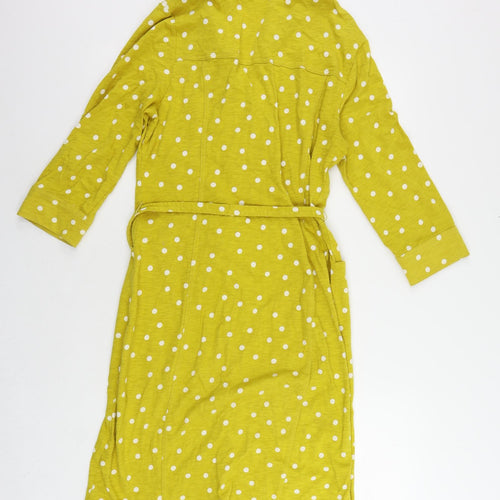 Boden Womens Yellow Polka Dot Cotton Shirt Dress Size 12 Collared Button - Belted