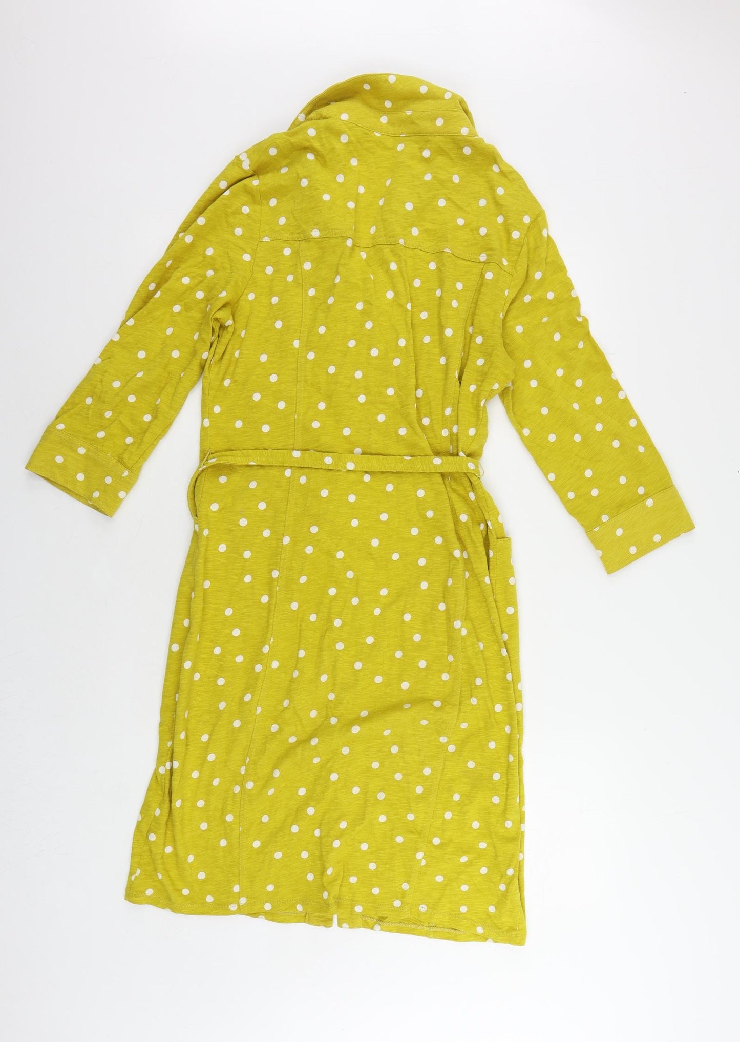 Boden Womens Yellow Polka Dot Cotton Shirt Dress Size 12 Collared Button - Belted