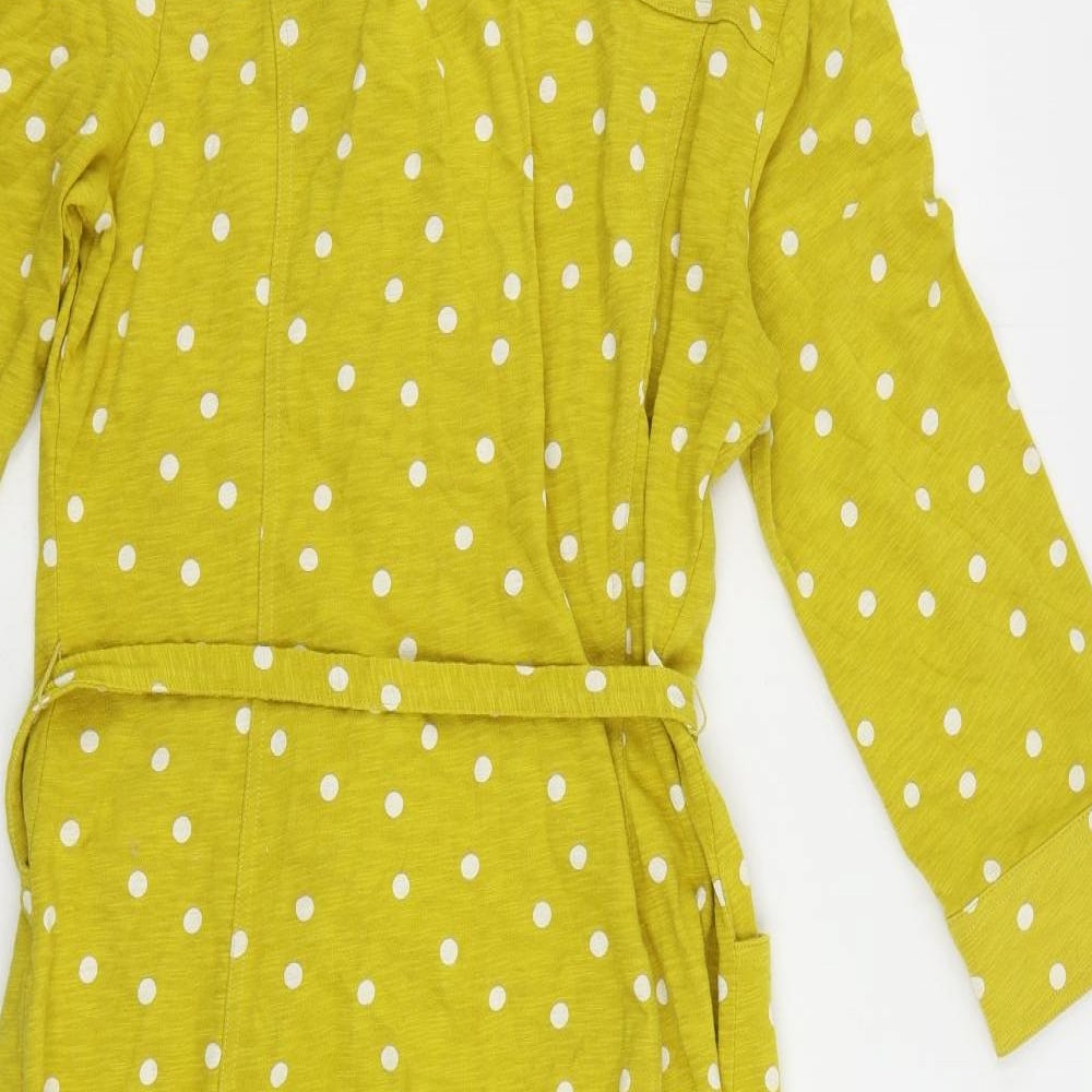 Boden Womens Yellow Polka Dot Cotton Shirt Dress Size 12 Collared Button - Belted