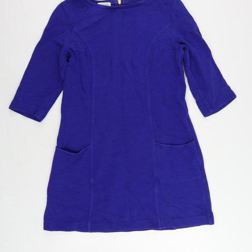 Monsoon Womens Blue Cotton A-Line Size 14 Boat Neck Zip - Pockets